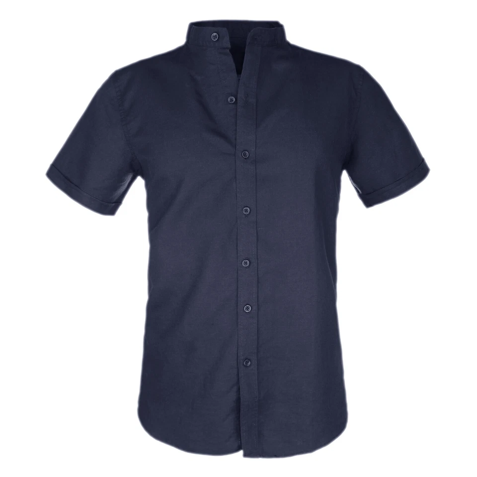 Camicia uomo Lino e Cotone Collo Coreana Mezza Manica Corta Slim Fit VEQUE - Immagine 4 di 4