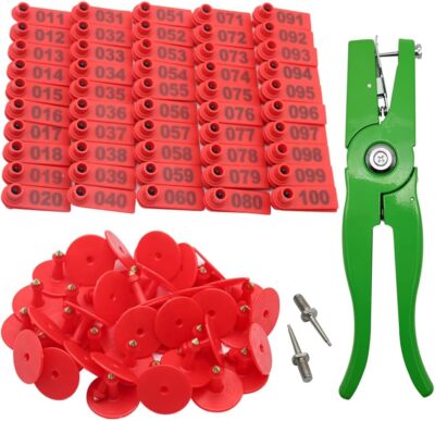 Sheep Ear Tag 001-100 Number Plastic Livestock Tags Goat With Punch Applicato...