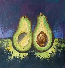 Avocado painting original Impasto Oil Painting Still Life  Food Artwork