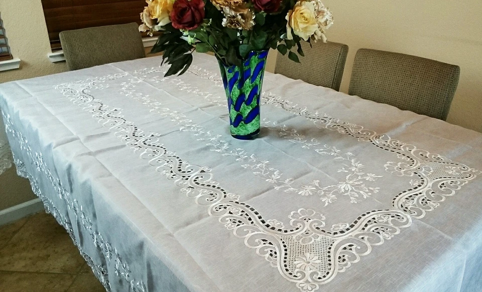 Servilletas Mantel Bordadas Marfil Organza Floral 72x108" Boda Fiesta Eventos Foto 3 de 4
