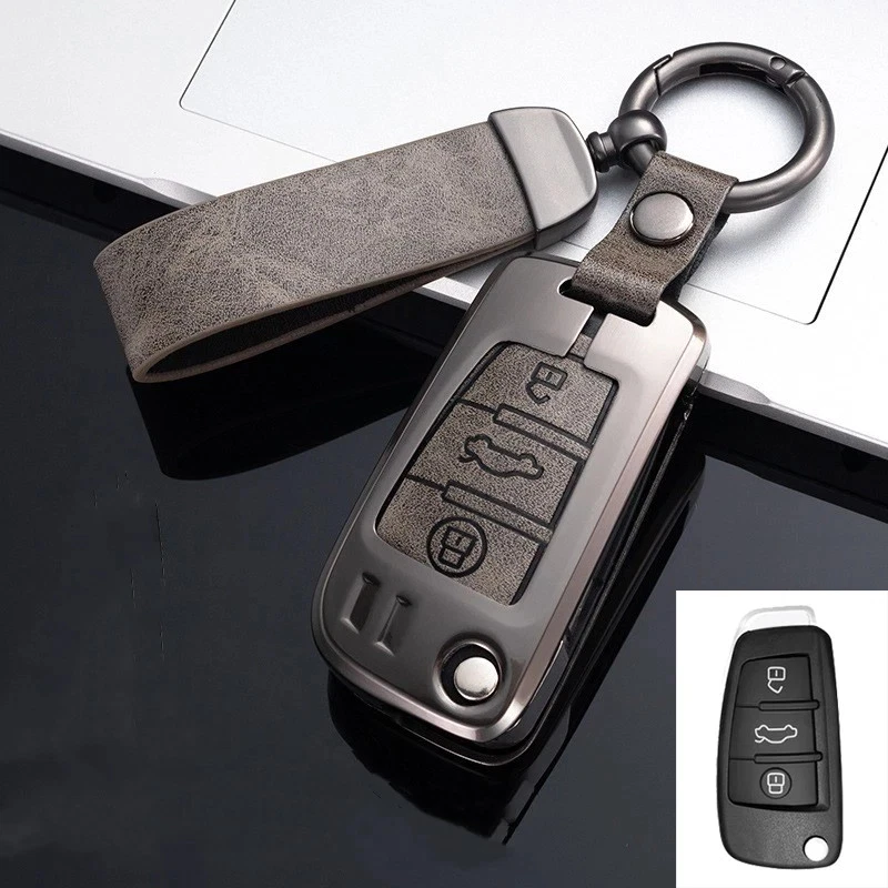 Para Audi A1 A3 A4 A6 Q3 Q5 Q7 RS4 TT Aleación de Zinc Cuero Coche Llavero Estuche Cubierta Foto 4 de 4