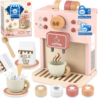 KinderküChe Kaffeemaschine Holz Spielset ZubehöR KüChengeräTe Rosa Geschenk FüR