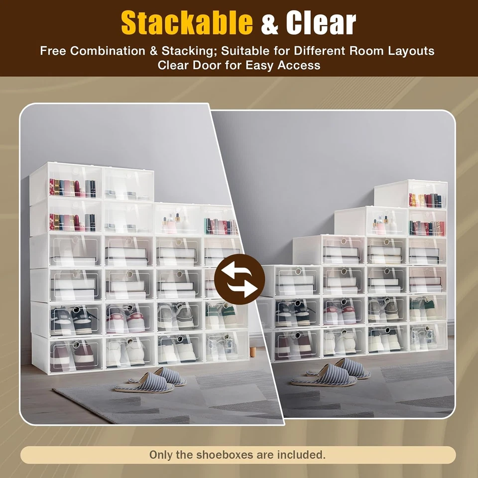 Set Di 24 Scatole per Scarpe in Plastica Trasparente, Impilabili, Semplici Scarp - Immagine 3 di 4