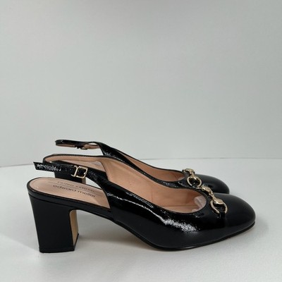 Edward Meller Camille Slingback Pump Womens 41 Block Heel Horsebit Patent Black 