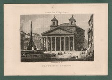 Roma PANTHEON DI AGRIPPA Incisione G. Cottafavi 1870 ca. Veduta Stampa Antica