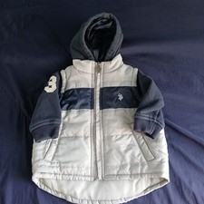 Boys U.S. Polo Puffer Jacket Vest Navy Blue/Gray 12M Polo Ralph Lauren