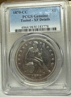 1870 CC Carson City Seated Liberty dollar PCGS XF detail.Only 11 758 made #uac78