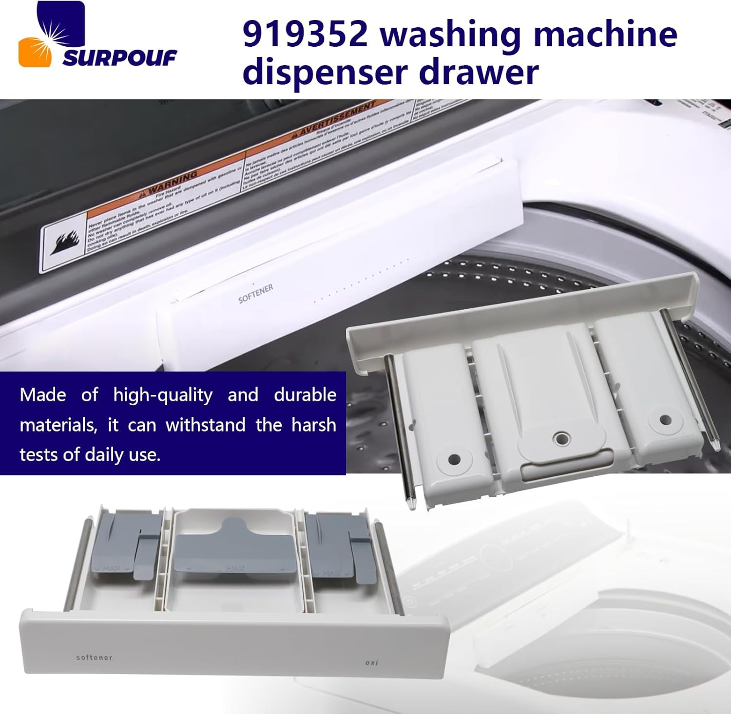 W10919352 Washing Machine Dispenser Drawer Replacement Compatible with as pic 