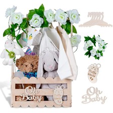 efluky Wooden Baby Shower Crate Closet with Handle,Storage Basket,Baby Clothes H