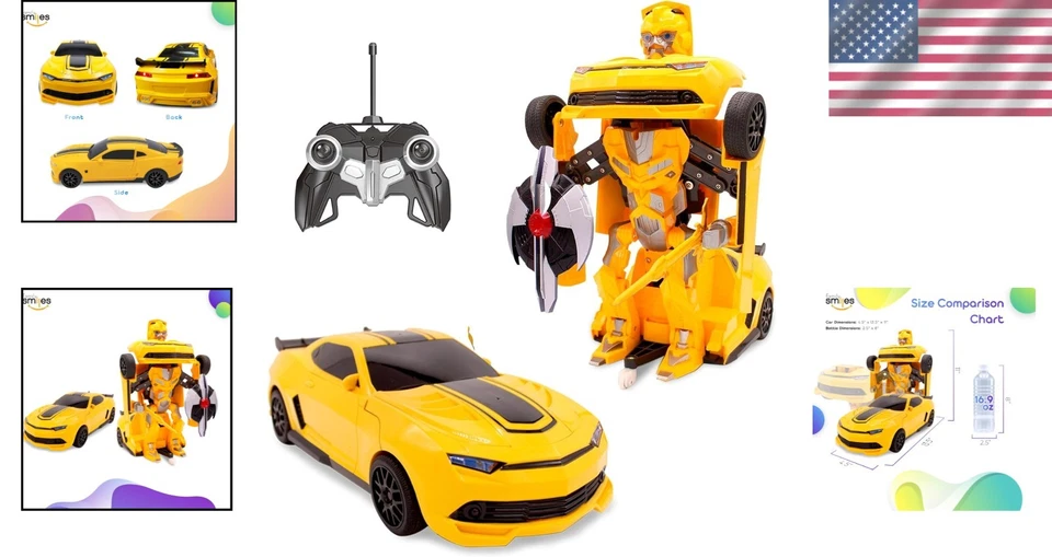 Transforming Robot RC Car for Boys Ages 8-13 Yellow - Image 2 of 4