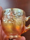 Super Detail Fenton Carnival Glass Marigold Kittens Pattern Cup but Cracked