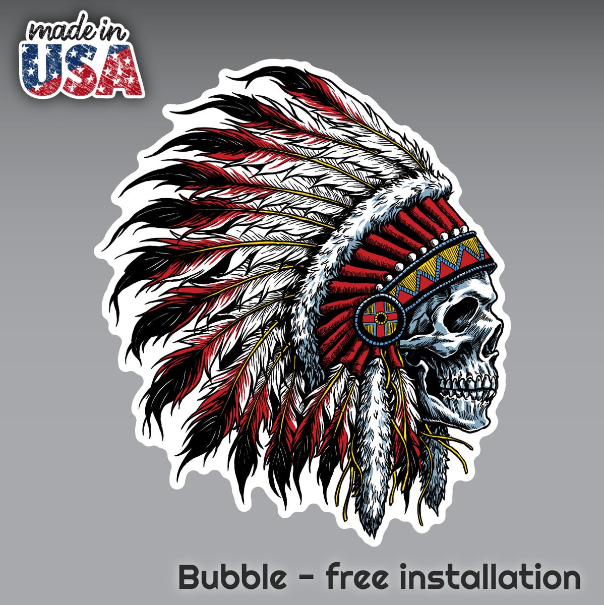 INDIAN CHIEF SKULL LOGO VINYL 3M USA MADE DECAL STICKER TRUCK
