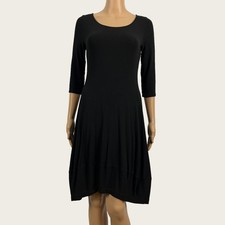 Eileen Fisher Sz XS Black Ballet Neck Jersey Knit Casual Shift Dress 3/4 Sleeve