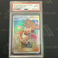 2019 Pokémon Sun & Moon Unified Minds Misty's Favors Full Art #235 PSA 8