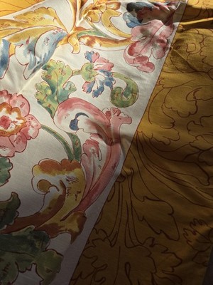 Vtg. Pierre Frey Paris Frnc Material Fabric 96'' x 59'' Unused Mustard Coral Blue 