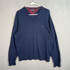 Tommy Hilfiger Mens Navy V-Neck Sweater XL Pima Cotton Cashmere Blend Pullover