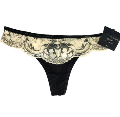 CALVIN KLEIN BLACK Sz S Embrace Stretch Lace Thong Lingerie Panties #QF1621 NWT