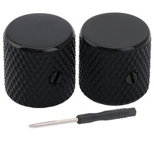 Musiclily Pro 2Pcs Black 6mm Steel Knurled Flat Top Barrel Knobs For Tele Guitar