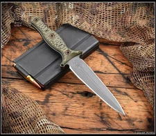 RMJ Tactical Raider Dagger Tungsten Cerakote CPM-3V Blade Dirty Olive w/Sheath