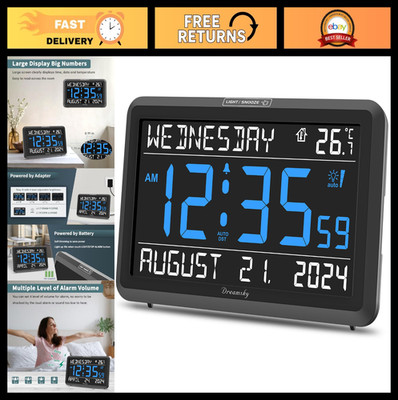 Large Digital Alarm Clock with Date & Day - Battery Backup, USB Port, Dimmer, Te