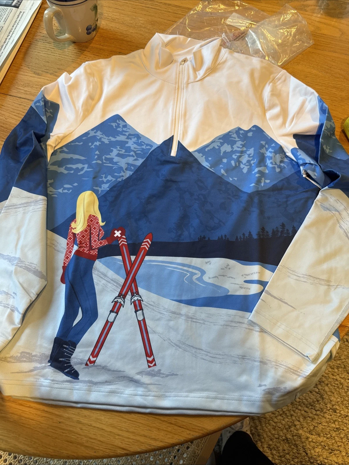 Krimson Klover Base Layer Winter Maple Leaf Half Zip Pullover L Blue Women