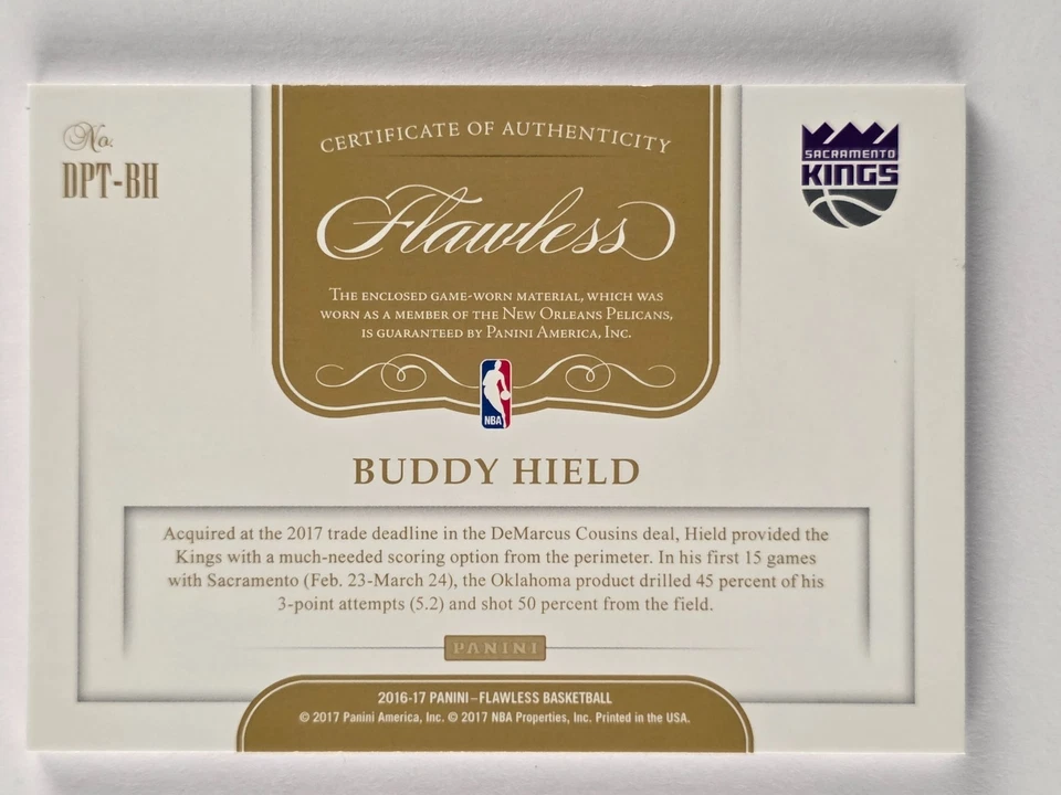 Parche doble Panini Flawless Buddy Hield 2016-17/25 3 colores RC Kings OU Sooners Foto 2 de 2