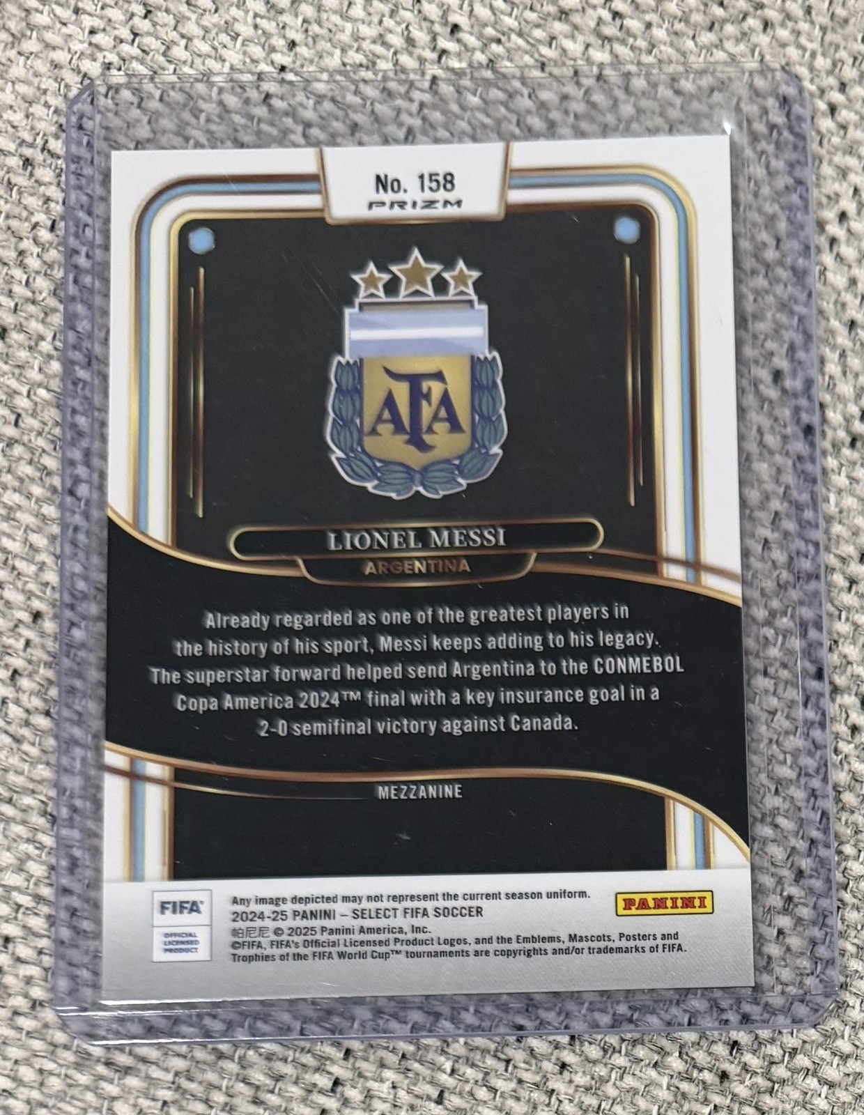 Panini Select FIFA 2024 25 #158 Lionel Messi Blue Mezzanine Prizm Parallel  view 2