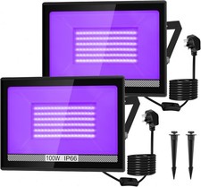 2 PACK LED 100W UV Stage Blacklights Ultraviolet Floodlight Party Halloween IP66
