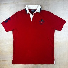 Polo Ralph Lauren Mens Red Yacht Club 1967 Rugby Polo Shirt Short Sleeve Size L