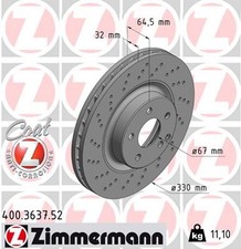 2x Bremsscheibe SPORT Z ZIMMERMANN 400.3637.52 f&uuml;r MERCEDES C219 W211 X204 CLS