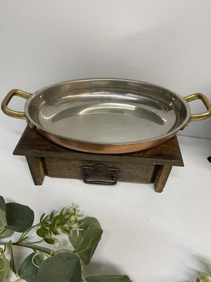 Vintage Tejo Koch Kupferdose oval Braten Gratin Fisch Pfanne Messinggriffe Portugal 8''