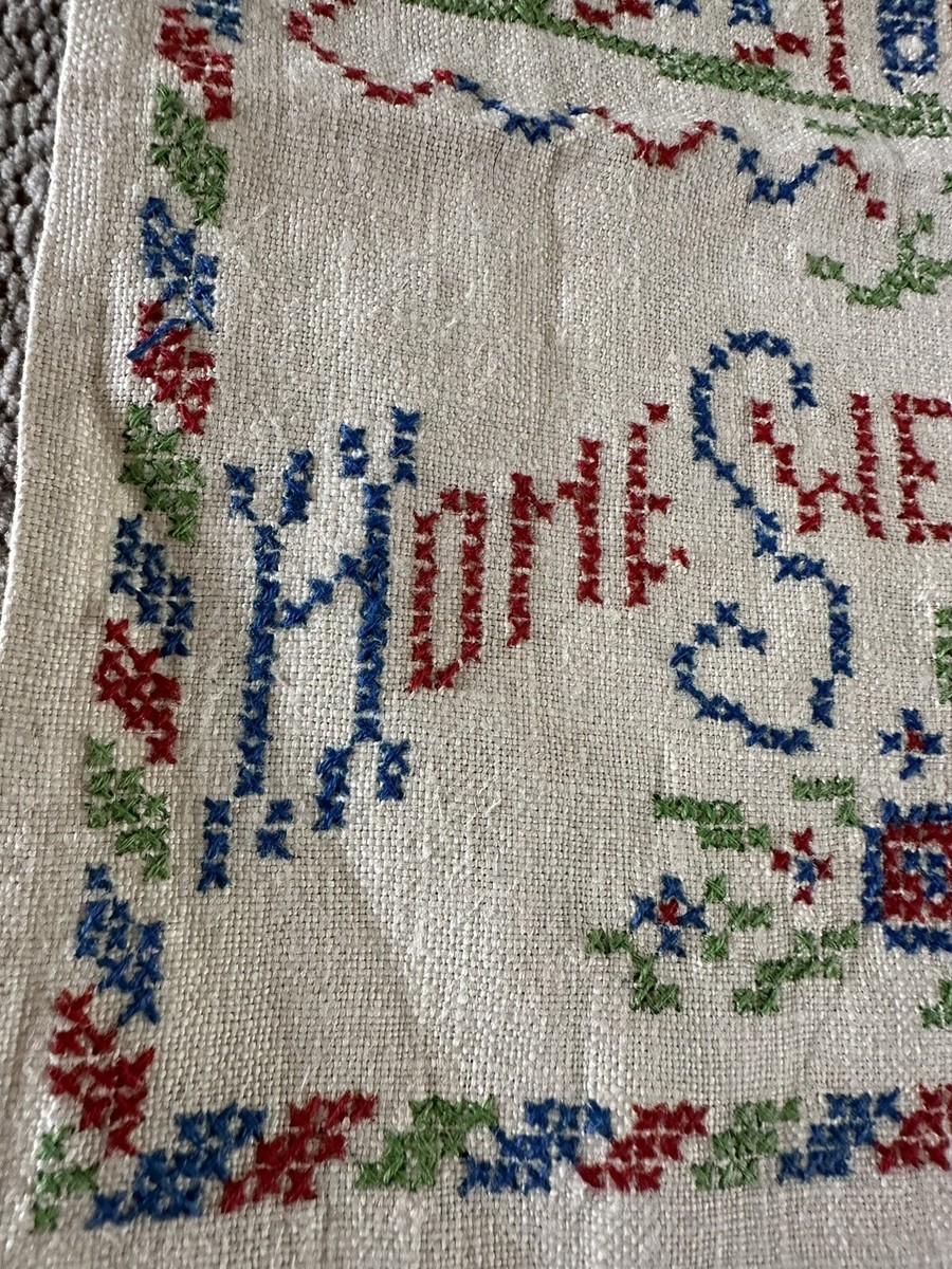 Antique Fantastic Cotton 100 % Linen Art Embroidered Fabric VTG 9