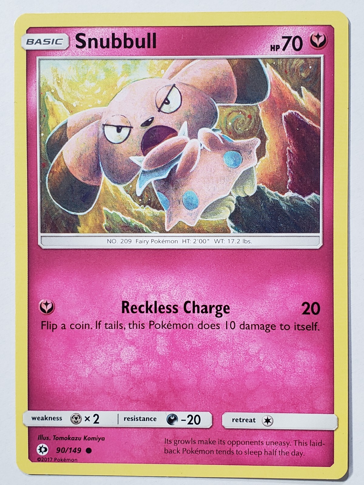 Snubbull 90/149 LP - B1G1F - Sun Moon Pokemon Card - Tomokazu Komiya Art