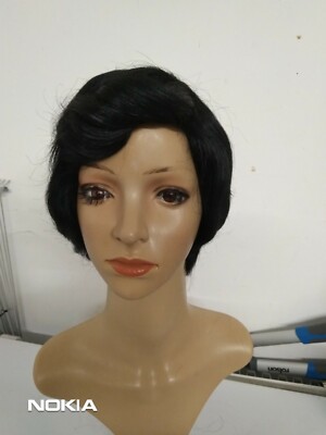 100% Echt Brasilianisches Echthaar Bob Pixie Cut Perücke 4'' Jet Black) 200% Dichte