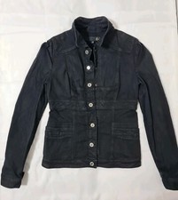 Just Cavalli Women Black Denim Waxed Aged Biker Goth Jacket Blazer Size 46 14uk?
