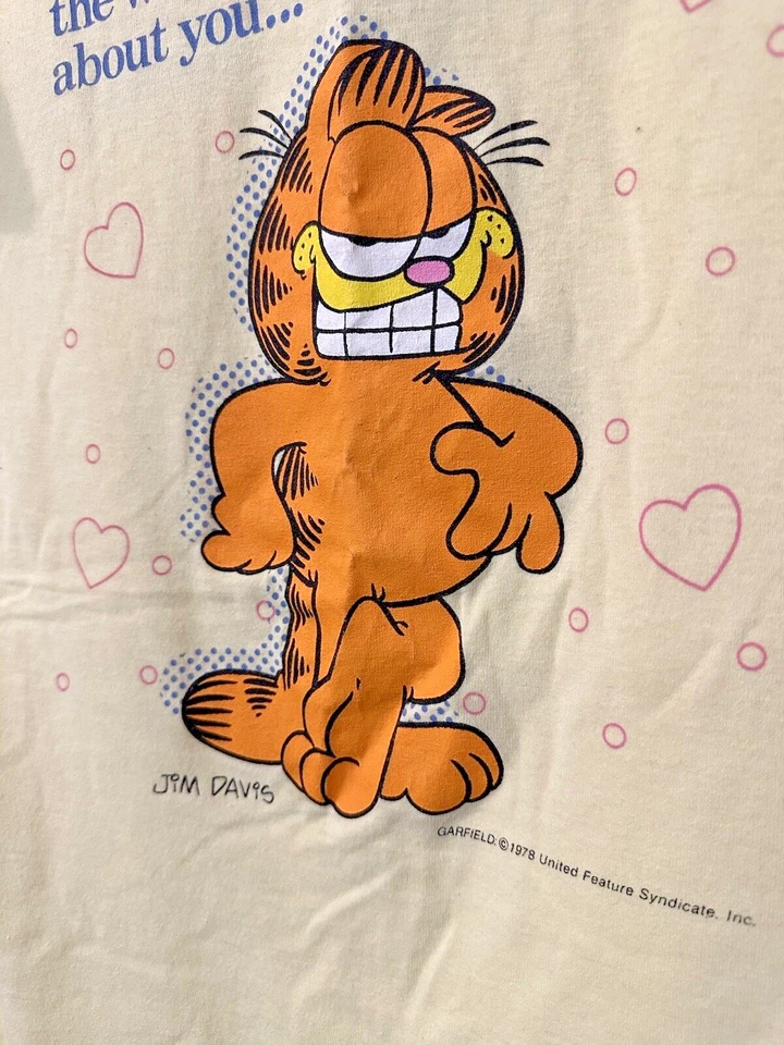Camiseta Garfield Vintage Años 70 Talla Única Amarillo Puntada Única Camisón Doble Cara Foto 3 de 4
