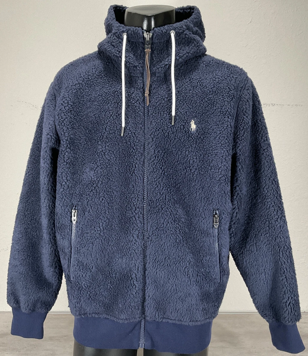 Polo Ralph Lauren Retro Pile Sherpa Fleece Hooded Jacket Sz M Navy $198 |  eBay