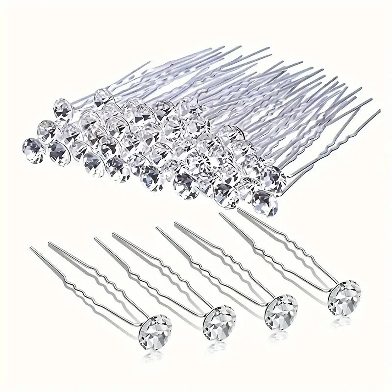 Elegante juego de 20 horquillas de cristal con estrás en forma de U Foto 2 de 4