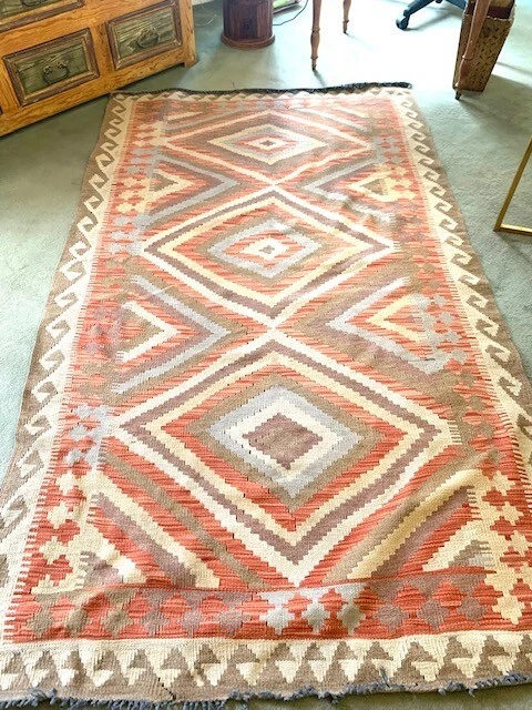 TAPIS KILIM TURQUIE DOMINANTE ORANGE 127 X 220 PARFAIT ETAT - Photo 1/1