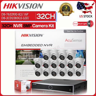 Hikvision 4K Dual Light Security Camera System 32CH NVR 8MP POE Camera HDD Lot