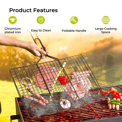 BBQ Grillkorb Grillnetz Fleisch Fisch Gemüse Halter 34x22 cm Royalford
