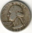 USA - 1937P - Washington ¼ $ - Silver Eagle - Low Mintage - #12335RG