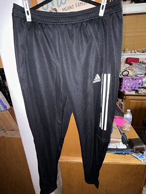 Adidas Track Pants Mens L Black Aeroready Ankle Zipper Jogger Sweatpants  Running