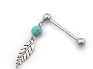 40mm Stainless Steel Industrial Bar Scaffold Turquoise Indian Stone  Feather 