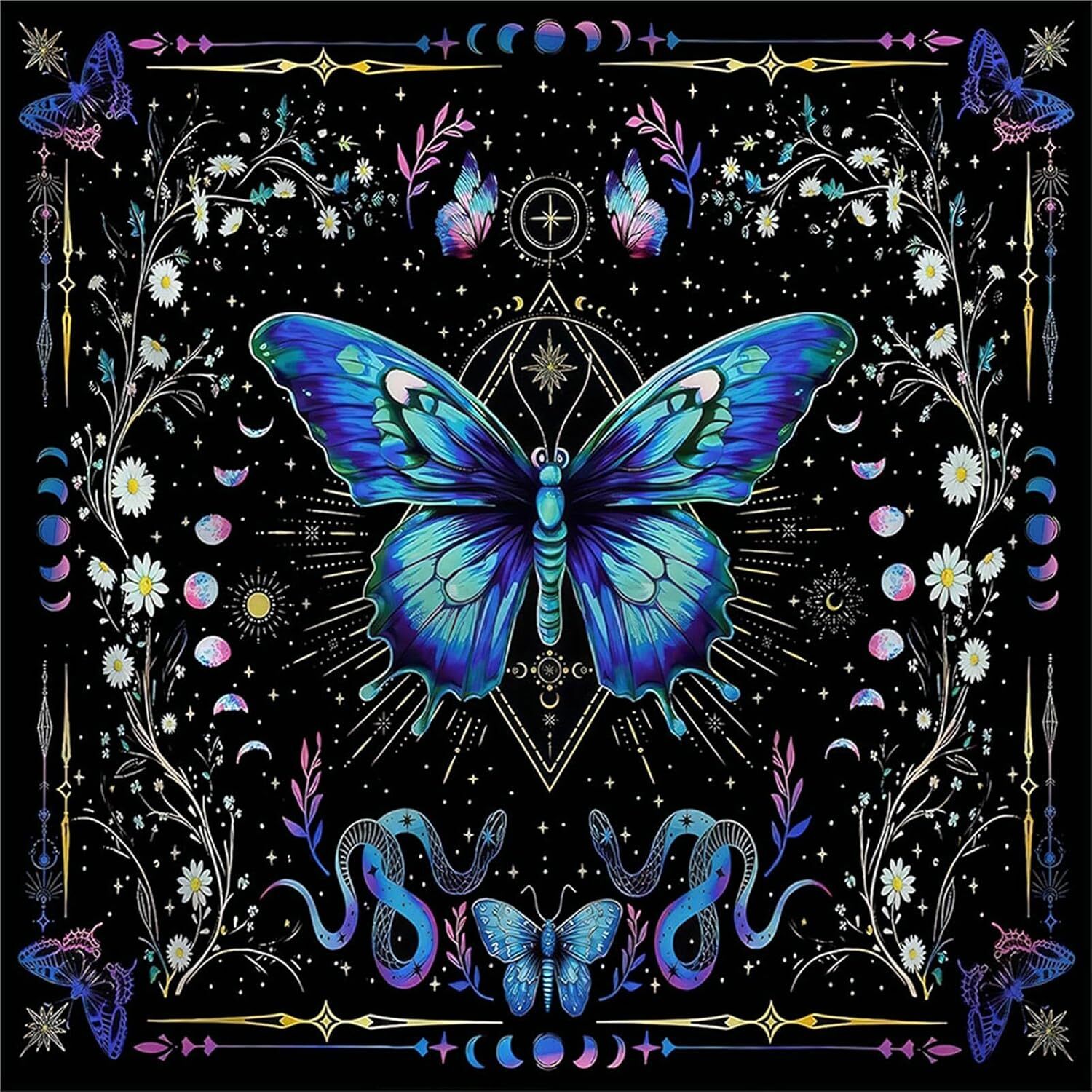 Tarot Tablecloth with Butterfly and Flower Design for Astrology Altar Divination Cards