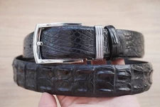 W 1.5" Black Real Crocodile Hornback Leather Skin Men's Belt Pin Buckle #K37