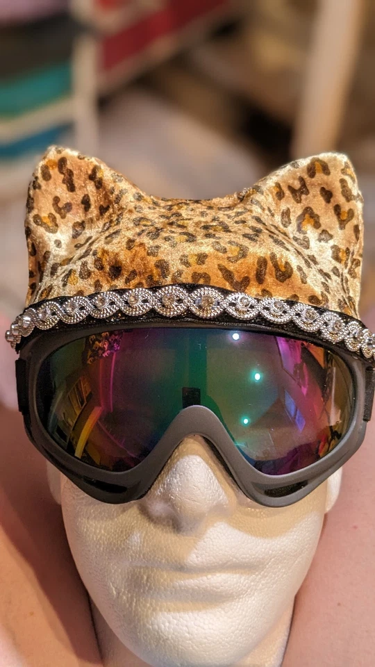Handmade Cheetah Cat Costume - Mask with goggles. Adult small.  - Image 3 of 3