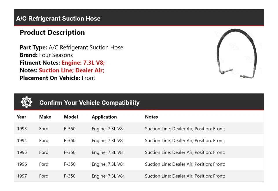 Manguera de succión de refrigerante delantera para Ford F-350 1993-1997 7,3 L V8 4 estaciones Foto 2 de 4