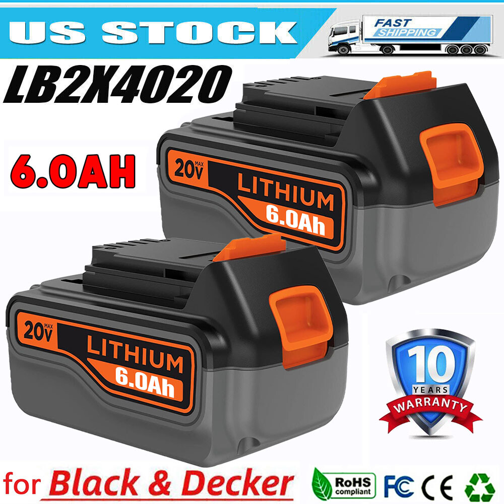 2X 20V Max 6Ah Li-Ion Battery for BLACK+DECKER LB20 LB2X4020 LBXR20 LBX20
