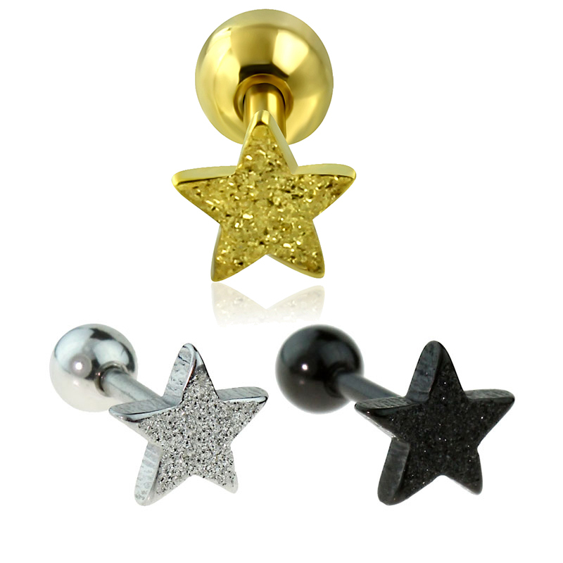 Tragus Acero Inox Piercing Hélice Estrella Oro Plata Negro Enchufe Oreja Mujer